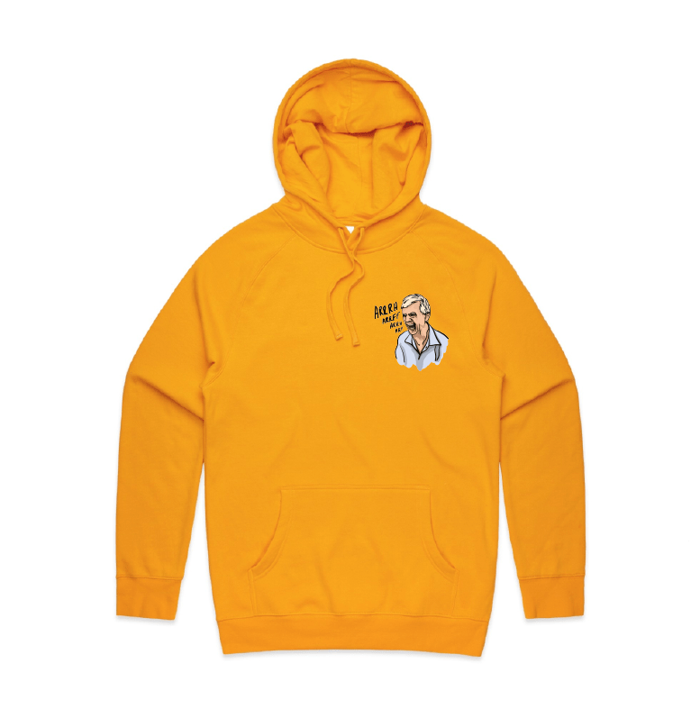 S / Gold / Small Front Print Barking Dog Man 🗣️ - Unisex Hoodie