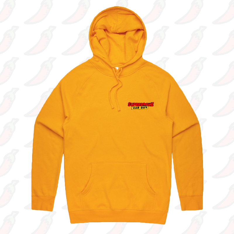 S / Gold / Small Front Print Superbroke Car guy 🚗💸 – Unisex Hoodie