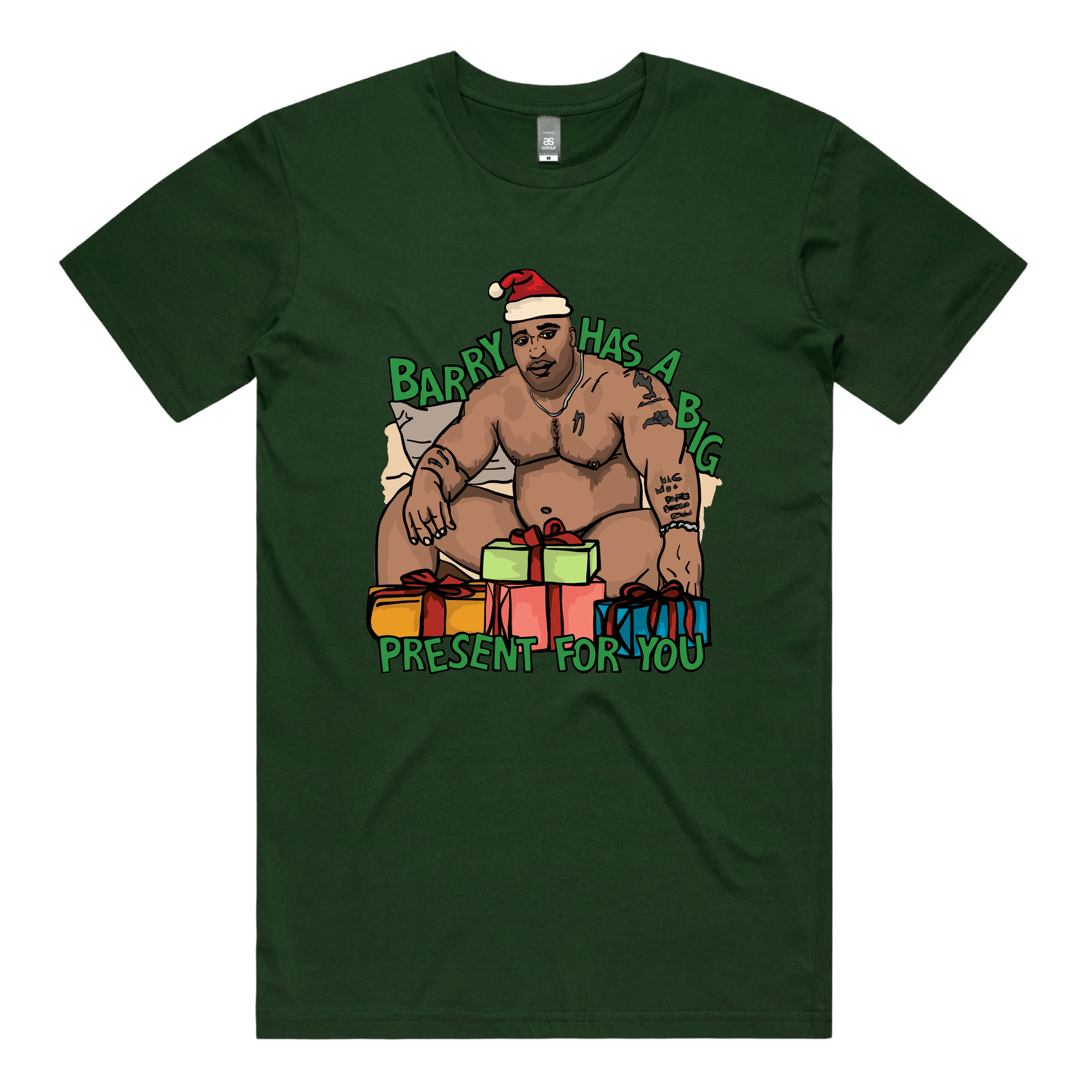 S / Green / Large Front Design Big Barry Christmas 🍆🎄 - Men's T Shirt