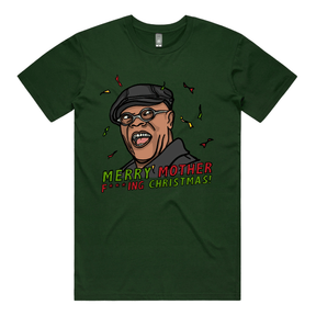 S / Green / Large Front Design Merry Mother F**** Christmas 👨🏾‍🦲🎄- Men's T Shirt