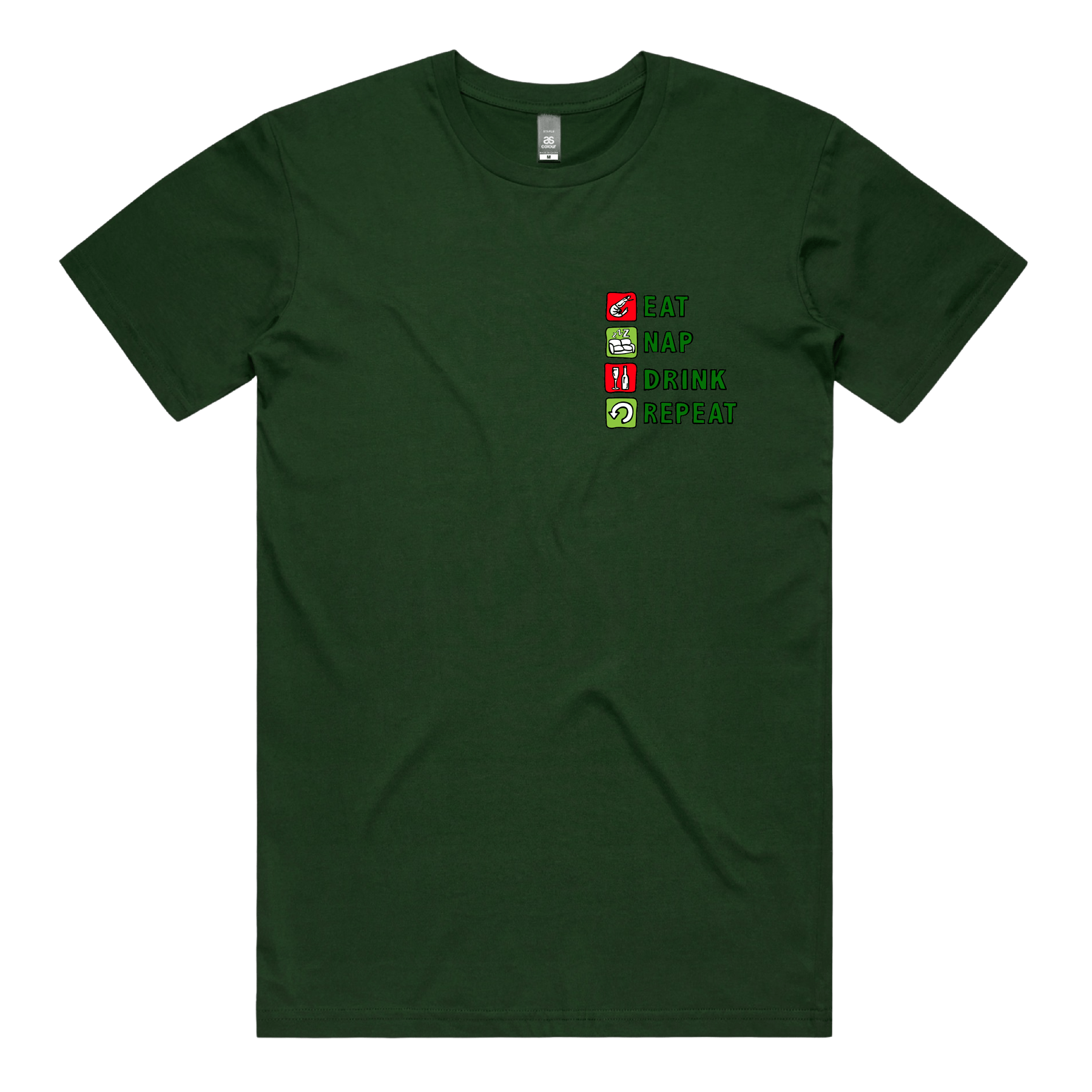 S / Green / Small Front Design Eat Nap Drink Repeat 🦐💤 - Men's T Shirt