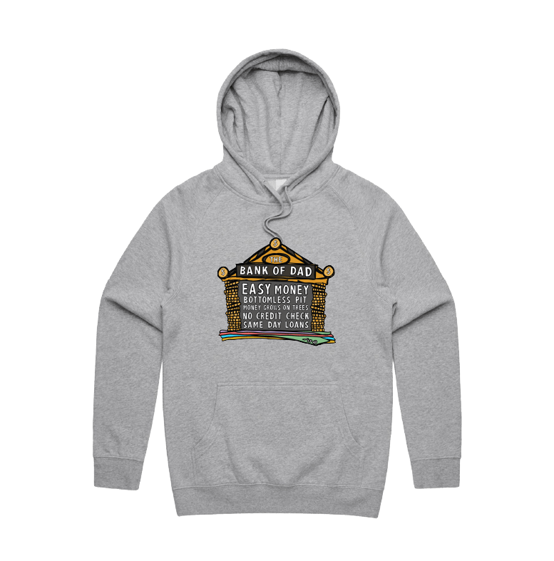 S / Grey / Large Front Design Bank of Dad 💰 - Unisex Hoodie