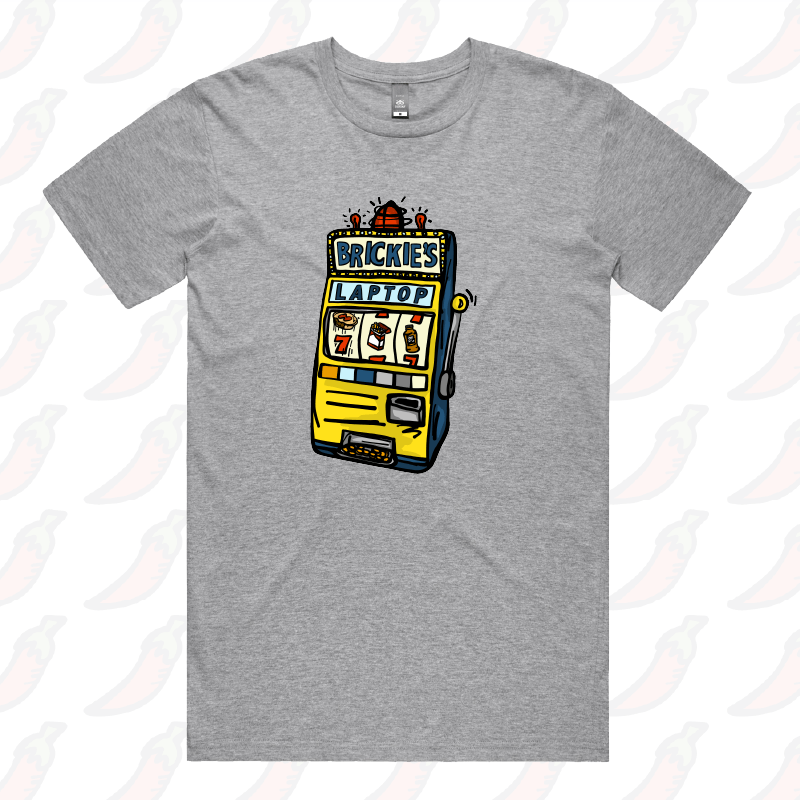 S / Grey / Large Front Design Brickie’s Laptop 🎰 - Men's T Shirt