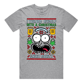 S / Grey / Large Front Design Christmas Morty – Men's T Shirt