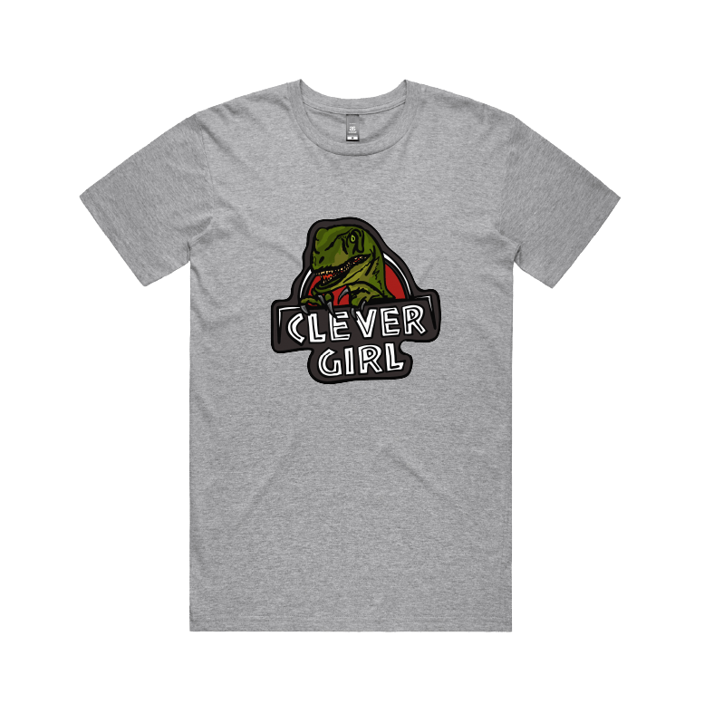 S / Grey / Large Front Design Clever Girl 🦖 - Men's T Shirt