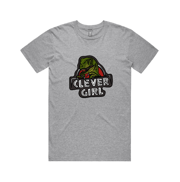 S / Grey / Large Front Design Clever Girl 🦖 - Men's T Shirt