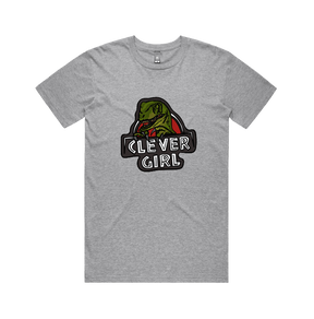 S / Grey / Large Front Design Clever Girl 🦖 - Men's T Shirt