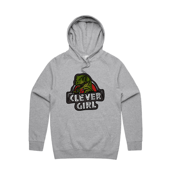 S / Grey / Large Front Design Clever Girl 🦖 - Unisex Hoodie
