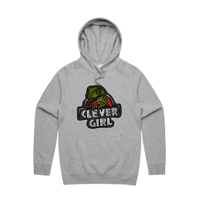 S / Grey / Large Front Design Clever Girl 🦖 - Unisex Hoodie