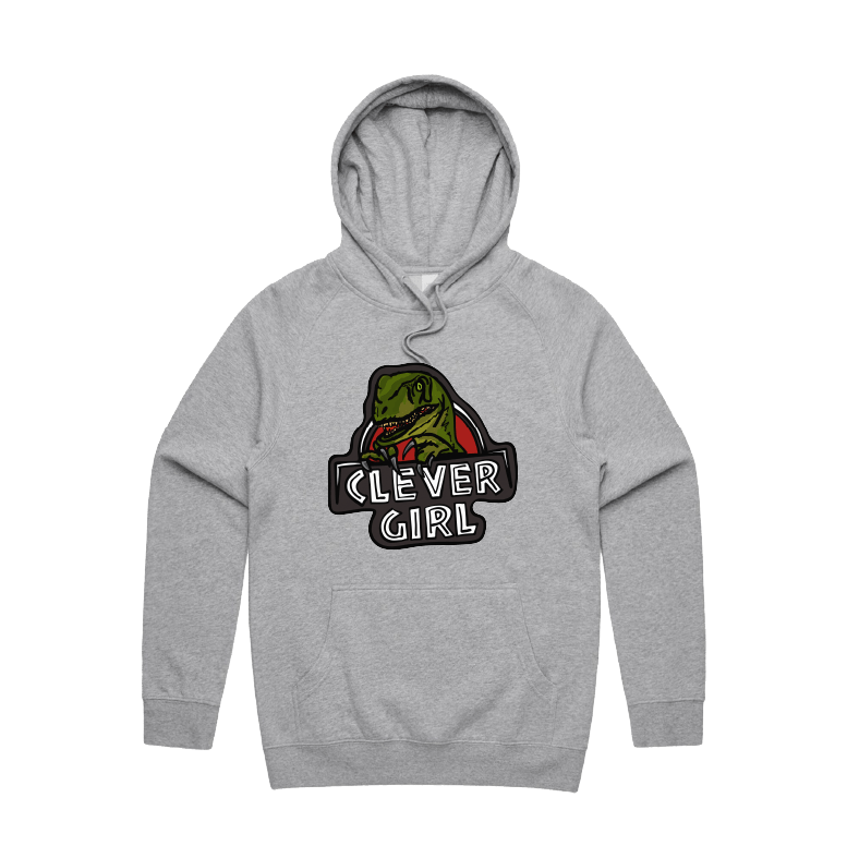 S / Grey / Large Front Design Clever Girl 🦖 - Unisex Hoodie