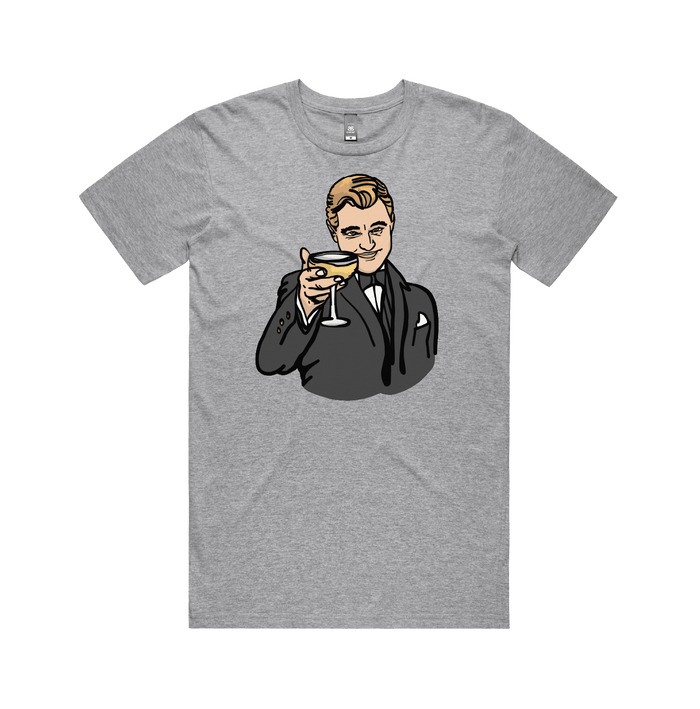 S / Grey / Large Front Design DiCaprio Gatsby Cheers 🍸 - Men's T Shirt