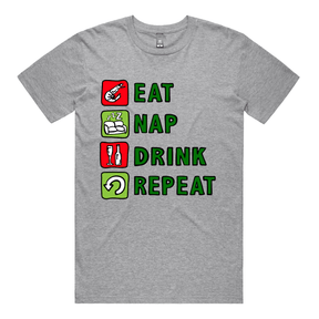 S / Grey / Large Front Design Eat Nap Drink Repeat 🦐💤 - Men's T Shirt