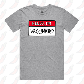 S / Grey / Large Front Design Hello, I'm Vaccinated 👋 - Men's T Shirt