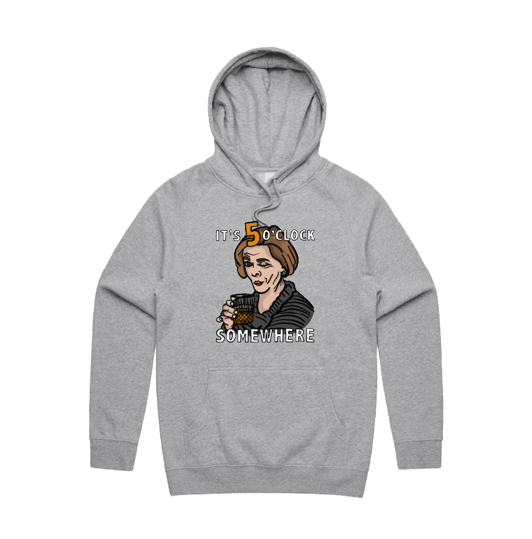 S / Grey / Large Front Design It's 5 o'clock Somewhere ⌚ - Unisex Hoodie