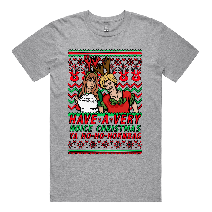 S / Grey / Large Front Design Kath & Kim Christmas Pattern 😈🎄 – Men's T Shirt