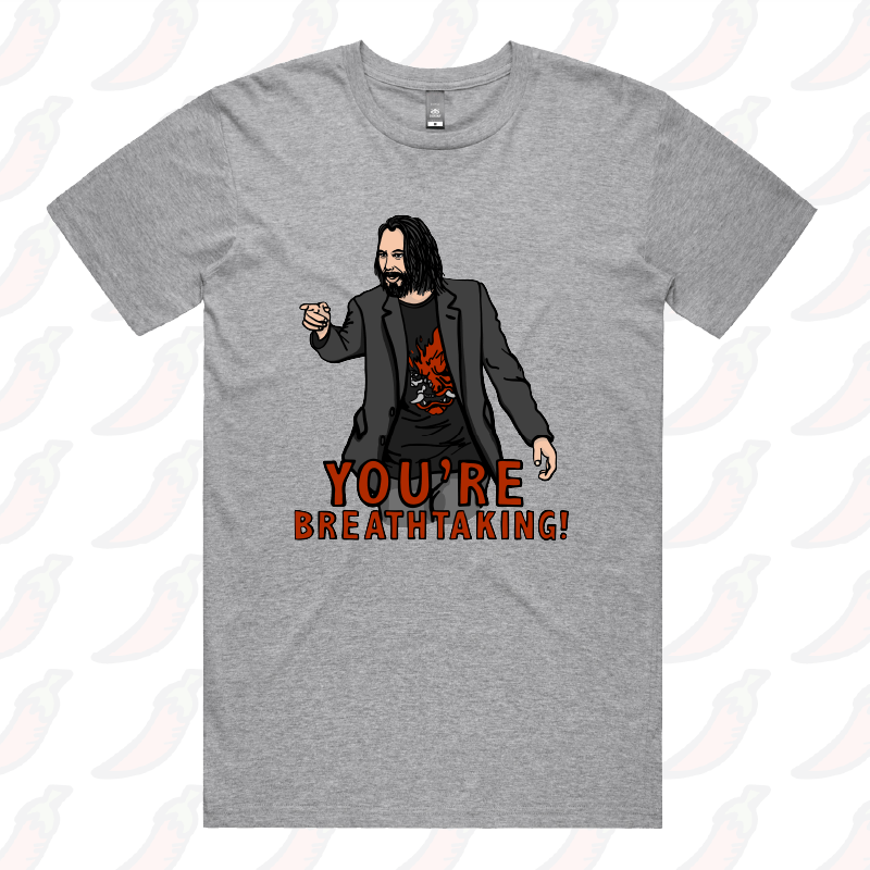 S / Grey / Large Front Design Keanu Breathtaking 👈 - Men's T Shirt