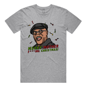 S / Grey / Large Front Design Merry Mother F**** Christmas 👨🏾‍🦲🎄- Men's T Shirt