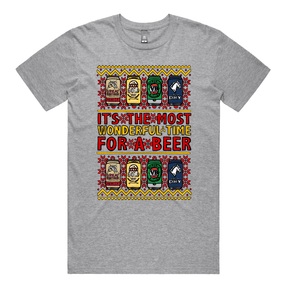 S / Grey / Large Front Design Most Wonderful Time For A Beer 🎁🍻 – Men's T Shirt