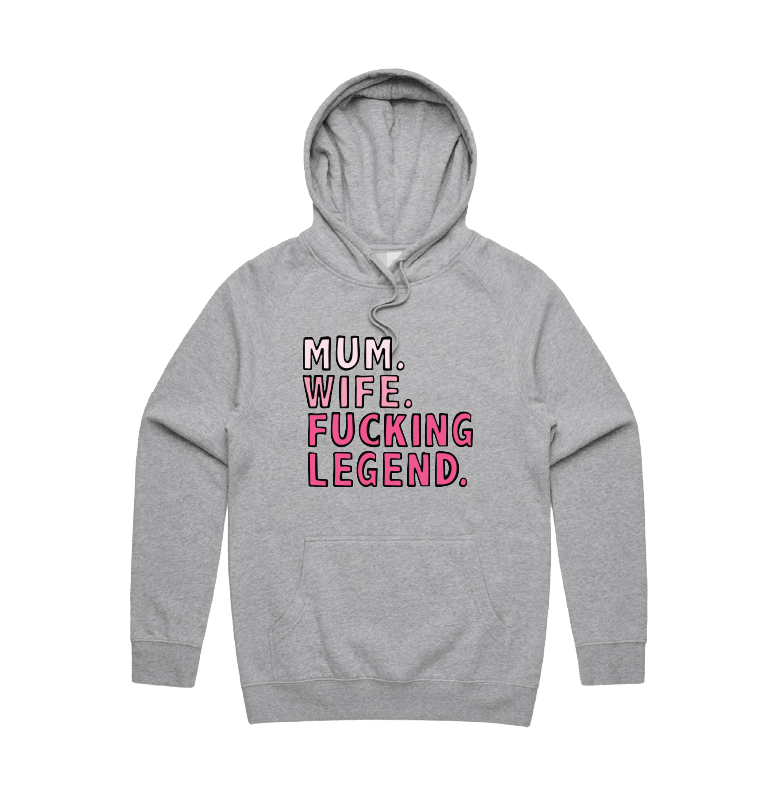 S / Grey / Large Front Design Mum. Wife. Legend 🏅 - Unisex Hoodie
