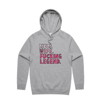 S / Grey / Large Front Design Mum. Wife. Legend 🏅 - Unisex Hoodie
