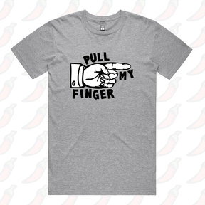 S / Grey / Large Front Design Pull My Finger 👉 – Men's T Shirt