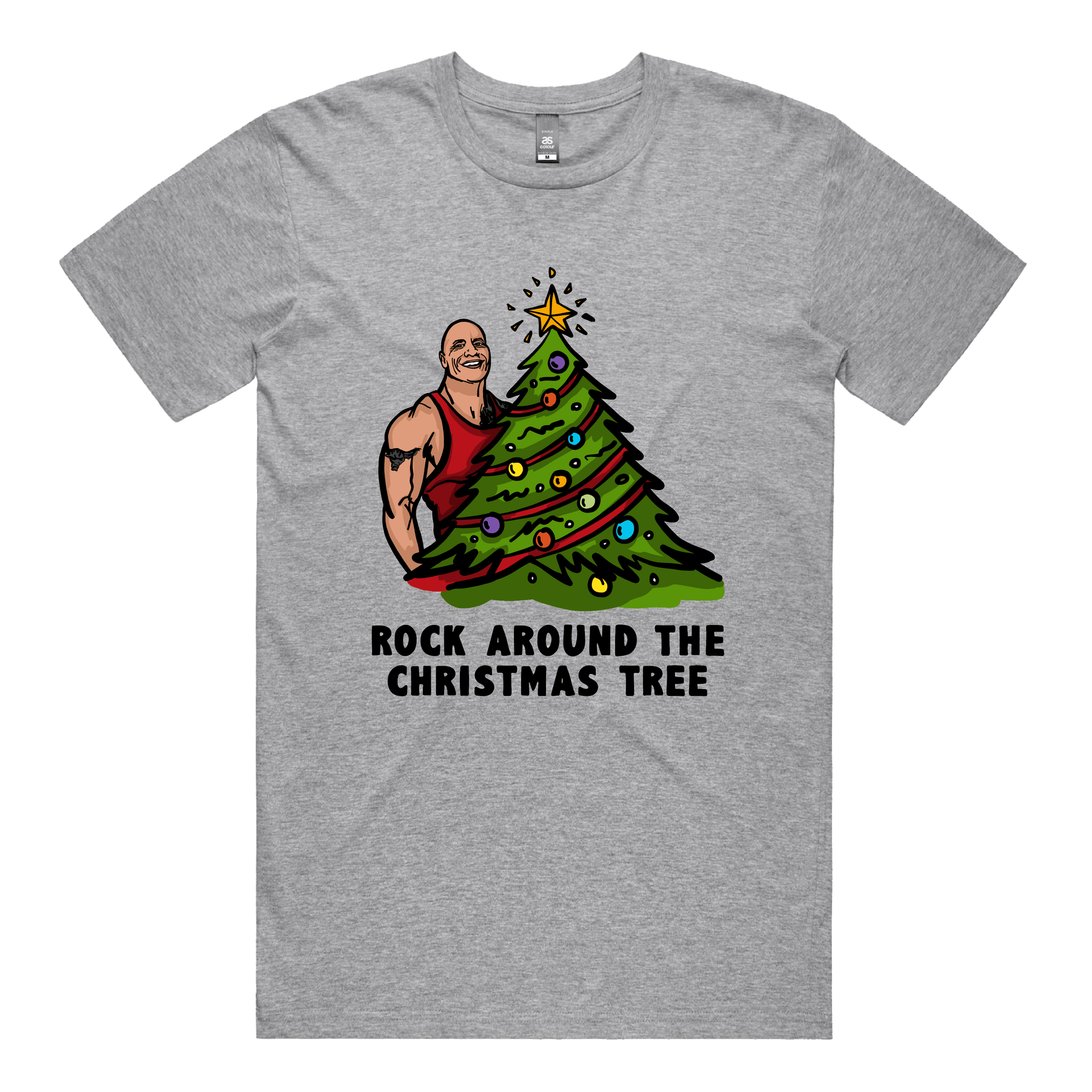 S / Grey / Large Front Design Rock Around The Christmas Tree 🎄 - Men's T Shirt