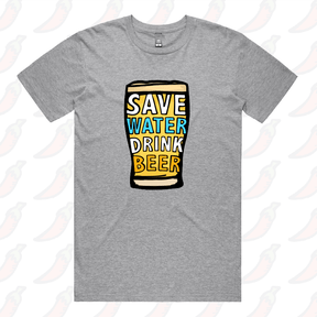 S / Grey / Large Front Design Save Water Drink Beer 🚱🍺 - Men's T Shirt