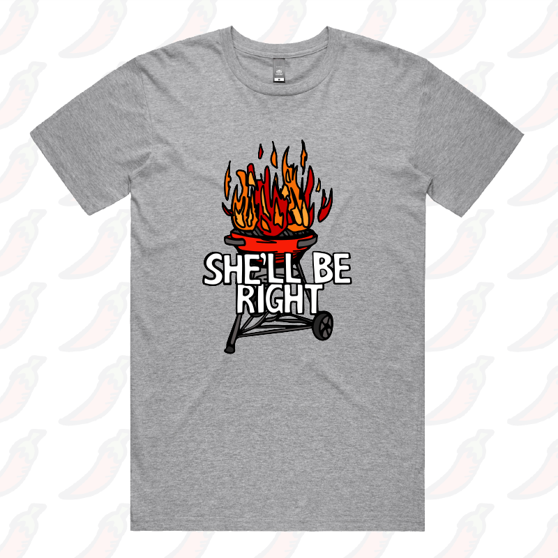 S / Grey / Large Front Design She’ll Be Right BBQ 🤷🔥 – Men's T Shirt