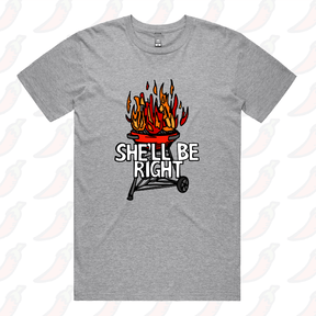 S / Grey / Large Front Design She’ll Be Right BBQ 🤷🔥 – Men's T Shirt