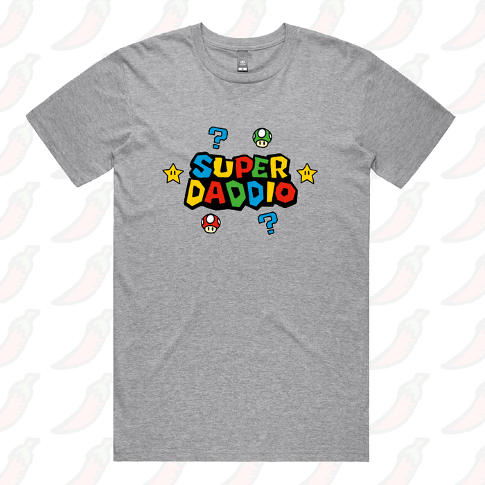 S / Grey / Large Front Design Super Daddio ⭐🍄 – Men's T Shirt