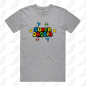 S / Grey / Large Front Design Super Daddio ⭐🍄 – Men's T Shirt