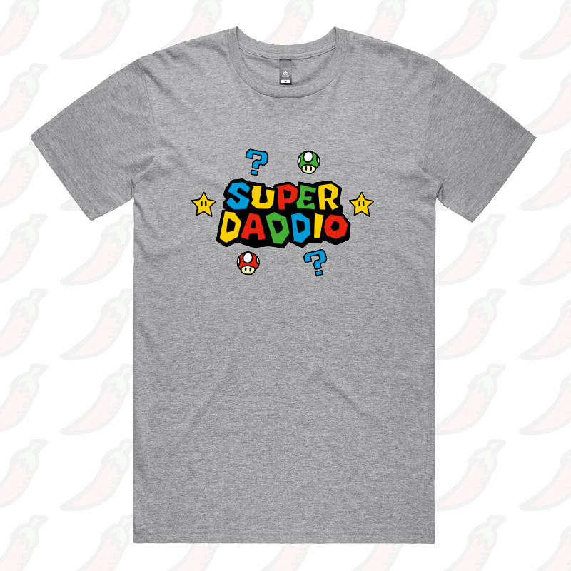 S / Grey / Large Front Design Super Daddio ⭐🍄 – Men's T Shirt