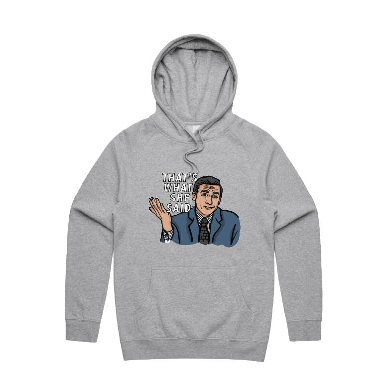 S / Grey / Large Front Design That's What She Said 🖨️ - Unisex Hoodie