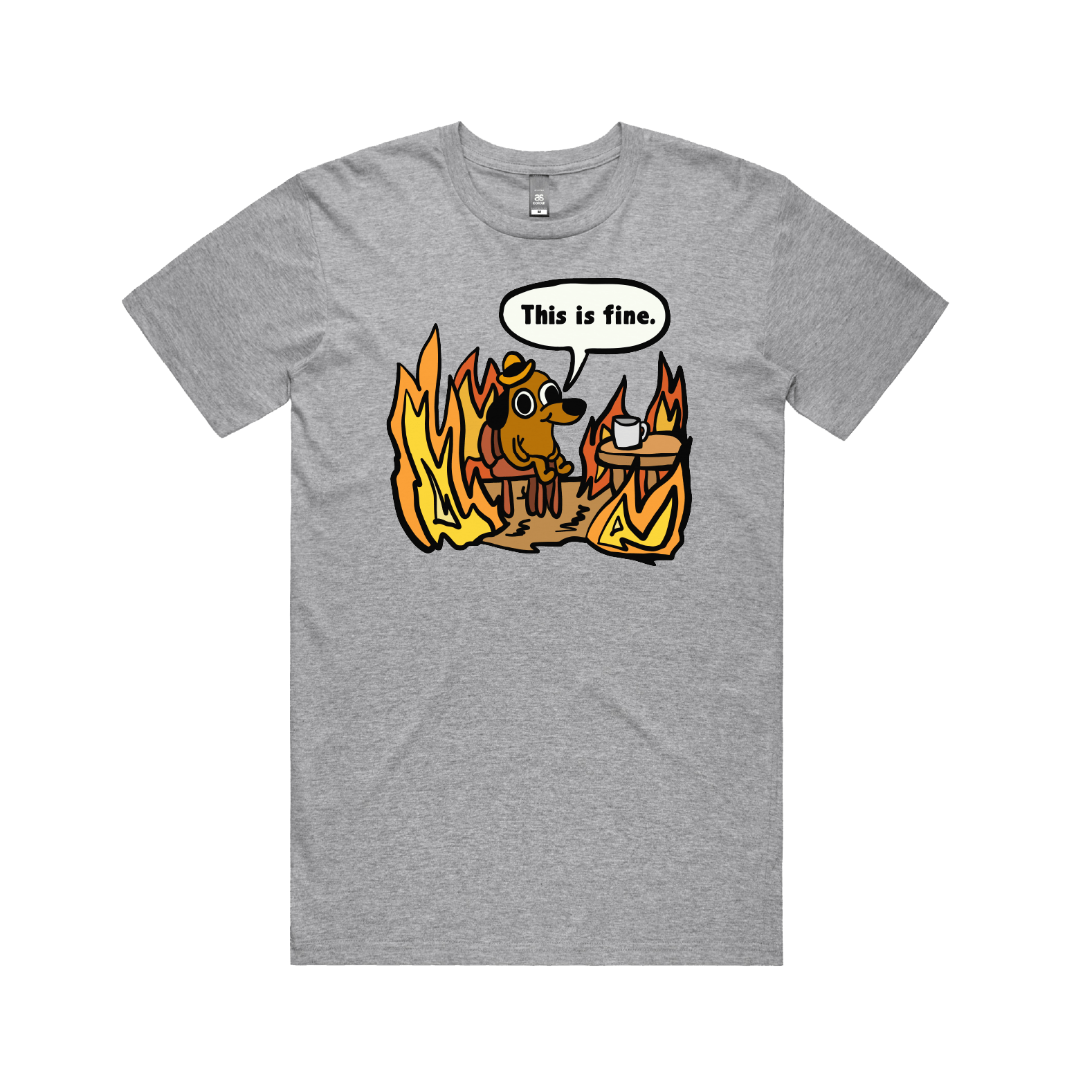 S / Grey / Large Front Design This Is Fine 🔥 - Men's T Shirt