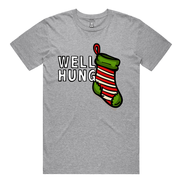S / Grey / Large Front Design Well Hung 🧦🎄- Men's T Shirt