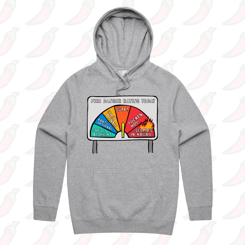 S / Grey / Large Front Print Aussie Fire Danger Rating 🚒 - Unisex Hoodie