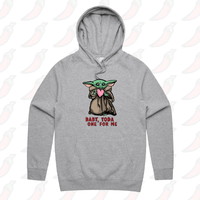 S / Grey / Large Front Print Baby Yoda Love 👽❤️ - Unisex Hoodie