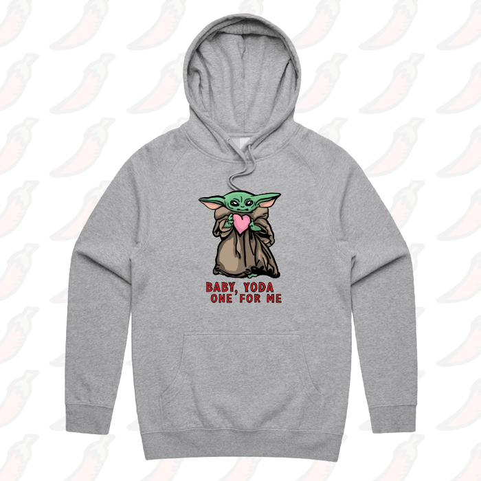 S / Grey / Large Front Print Baby Yoda Love 👽❤️ - Unisex Hoodie