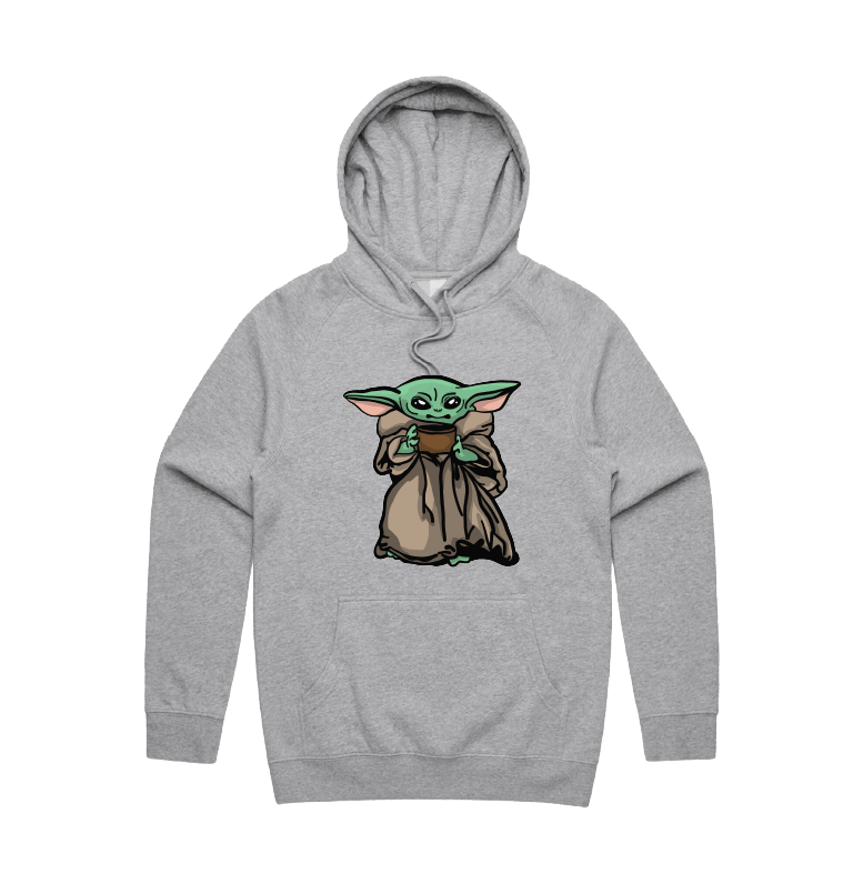 S / Grey / Large Front Print Baby Yoda 👶 - Unisex Hoodie