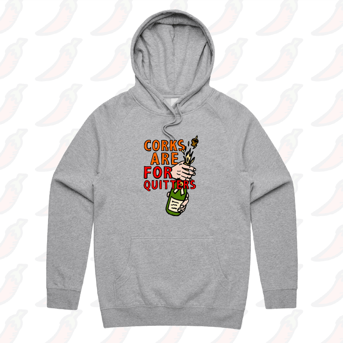 S / Grey / Large Front Print Corks Are For Quitters 🍾 – Unisex Hoodie