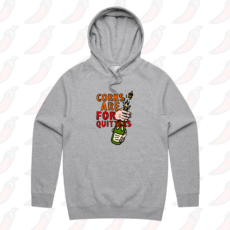 S / Grey / Large Front Print Corks Are For Quitters 🍾 – Unisex Hoodie