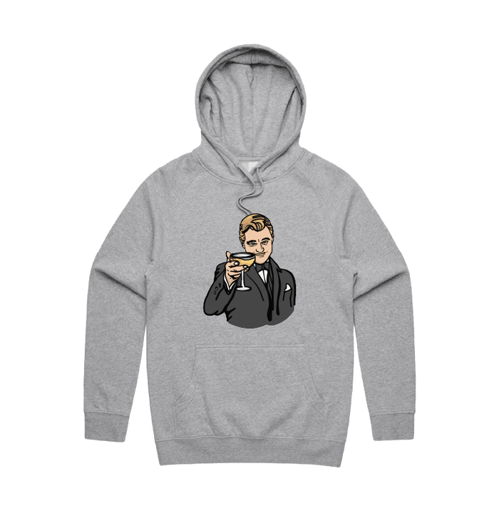 S / Grey / Large Front Print DiCaprio Gatsby Cheers 🍸 - Unisex Hoodie