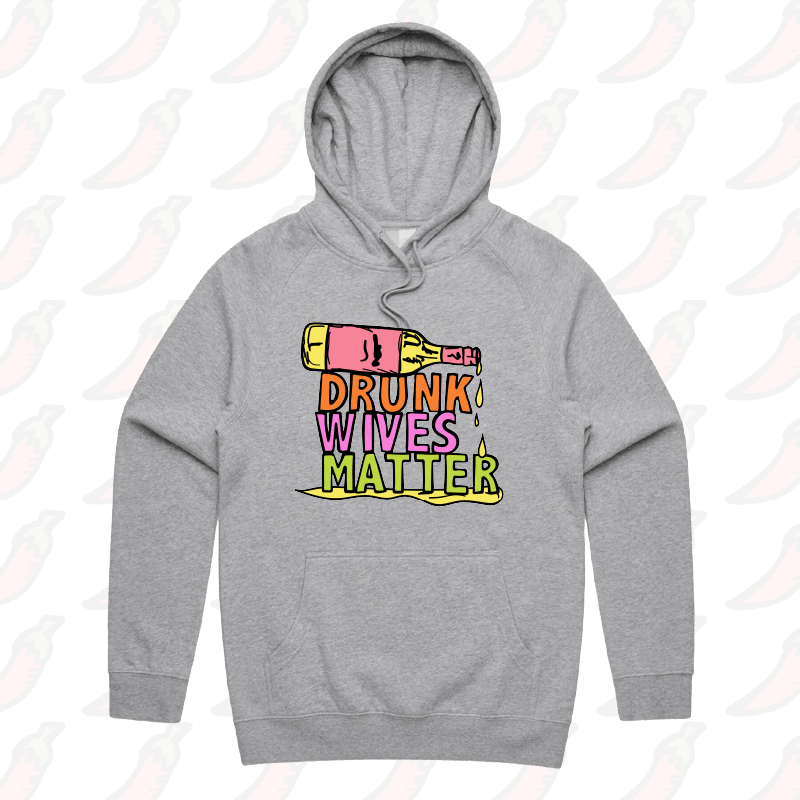S / Grey / Large Front Print Drunk Wives Matter 🥂 – Unisex Hoodie