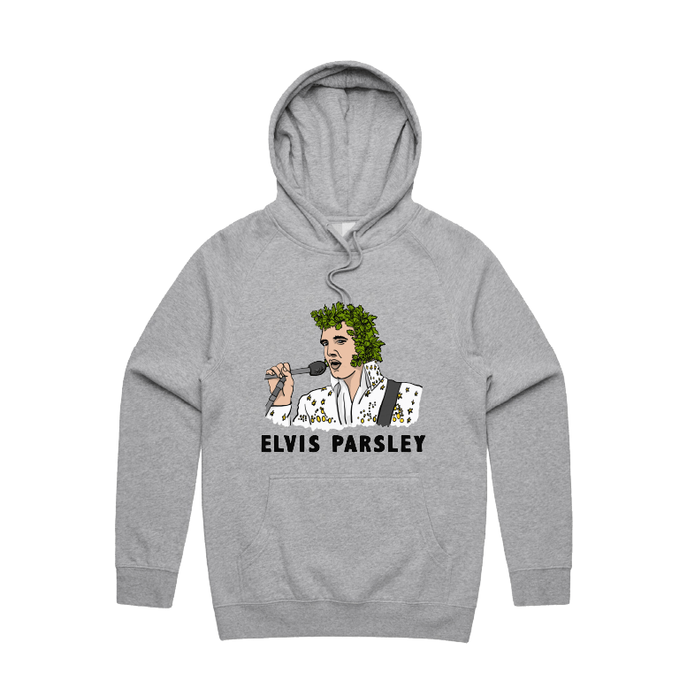 S / Grey / Large Front Print Elvis Parsley 🌿 - Unisex Hoodie