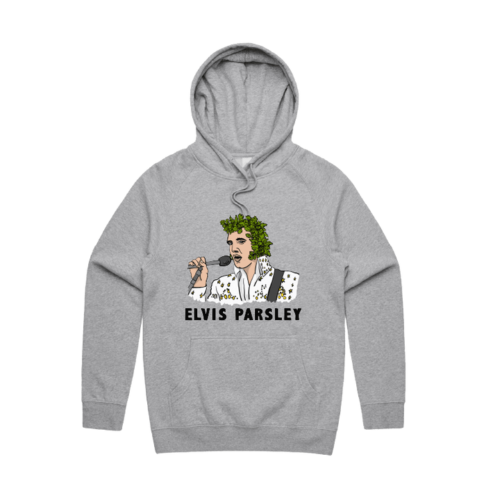 S / Grey / Large Front Print Elvis Parsley 🌿 - Unisex Hoodie
