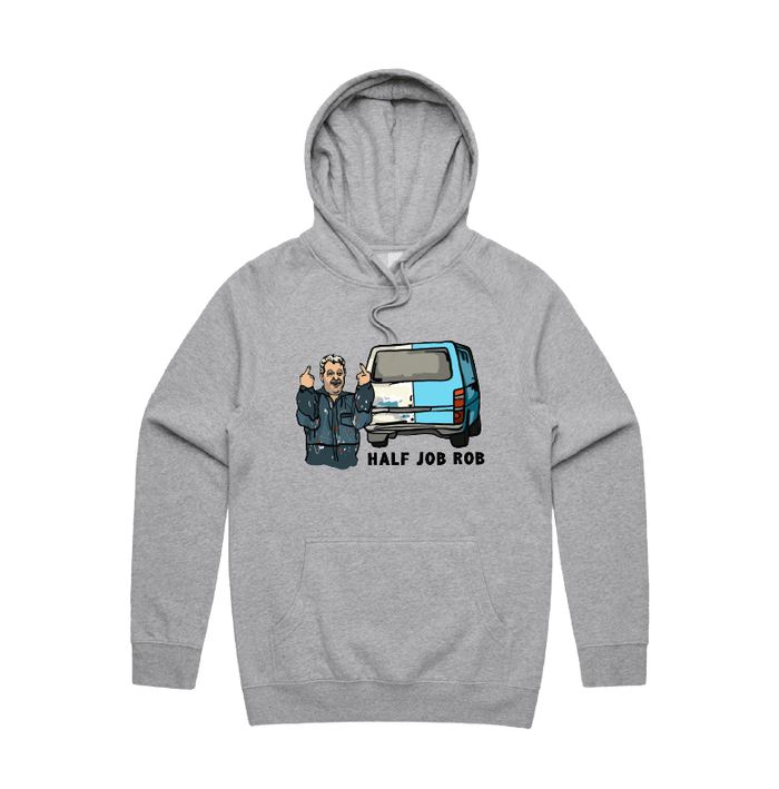 S / Grey / Large Front Print Half Job Rob 🤬 - Unisex Hoodie