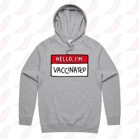 S / Grey / Large Front Print Hello, I'm Vaccinated 👋 - Unisex Hoodie
