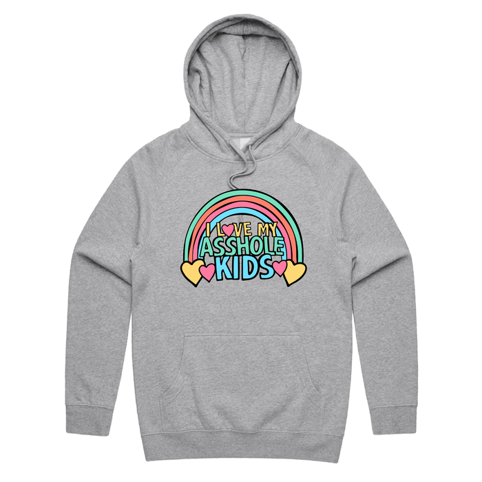 S / Grey / Large Front Print I Love My A$$hole Kids ❤️💢 - Unisex Hoodie