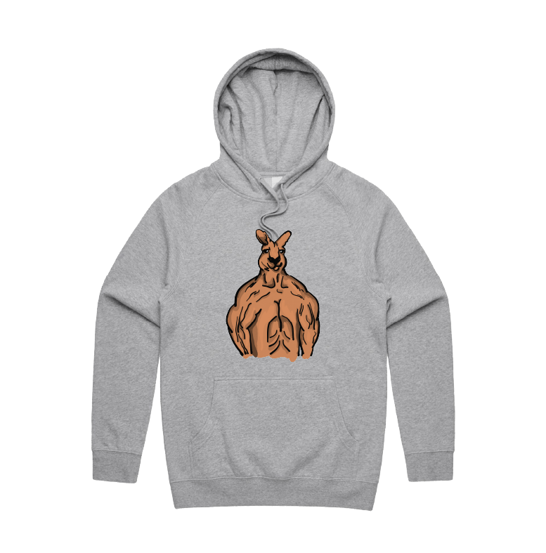 S / Grey / Large Front Print Jacked Kangaroo 🦘 - Unisex Hoodie