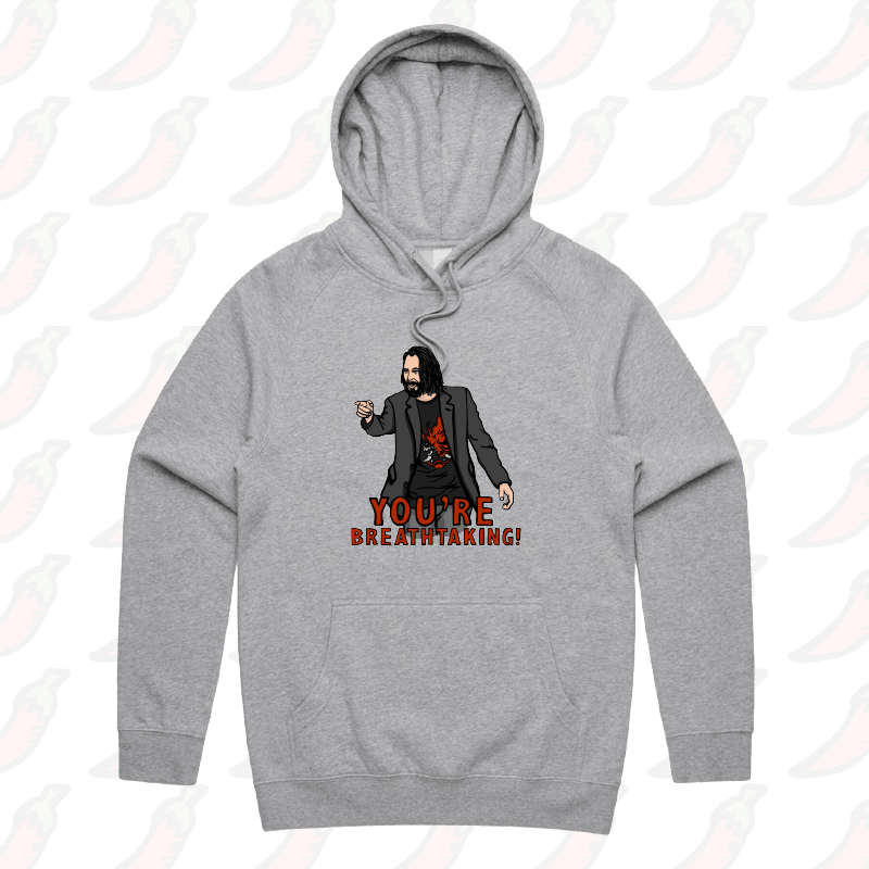 S / Grey / Large Front Print Keanu Breathtaking 👈 - Unisex Hoodie